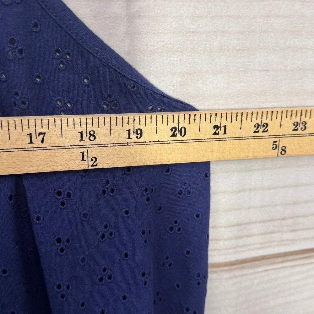 Dreams & Co. Women's 18/20 Blue Eyelet Maxi Dress Sleeveless Plus Size Cotton